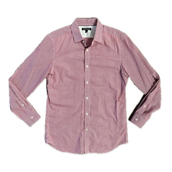 banana republic red white check long sleeve button down shirt business casual M - Picture 1 of 5